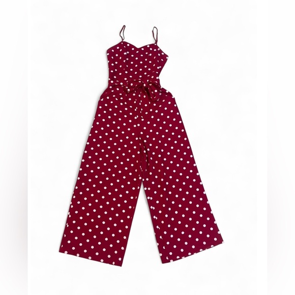 Emerald Sundae Juniors Red White Polka Dot Jumpsuit Size Small Tie Waist - Picture 1 of 9